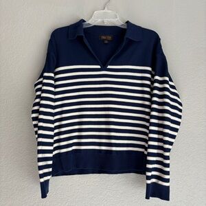 Truth Navy and White Striped V‑Neck Polo Sweater women’s M